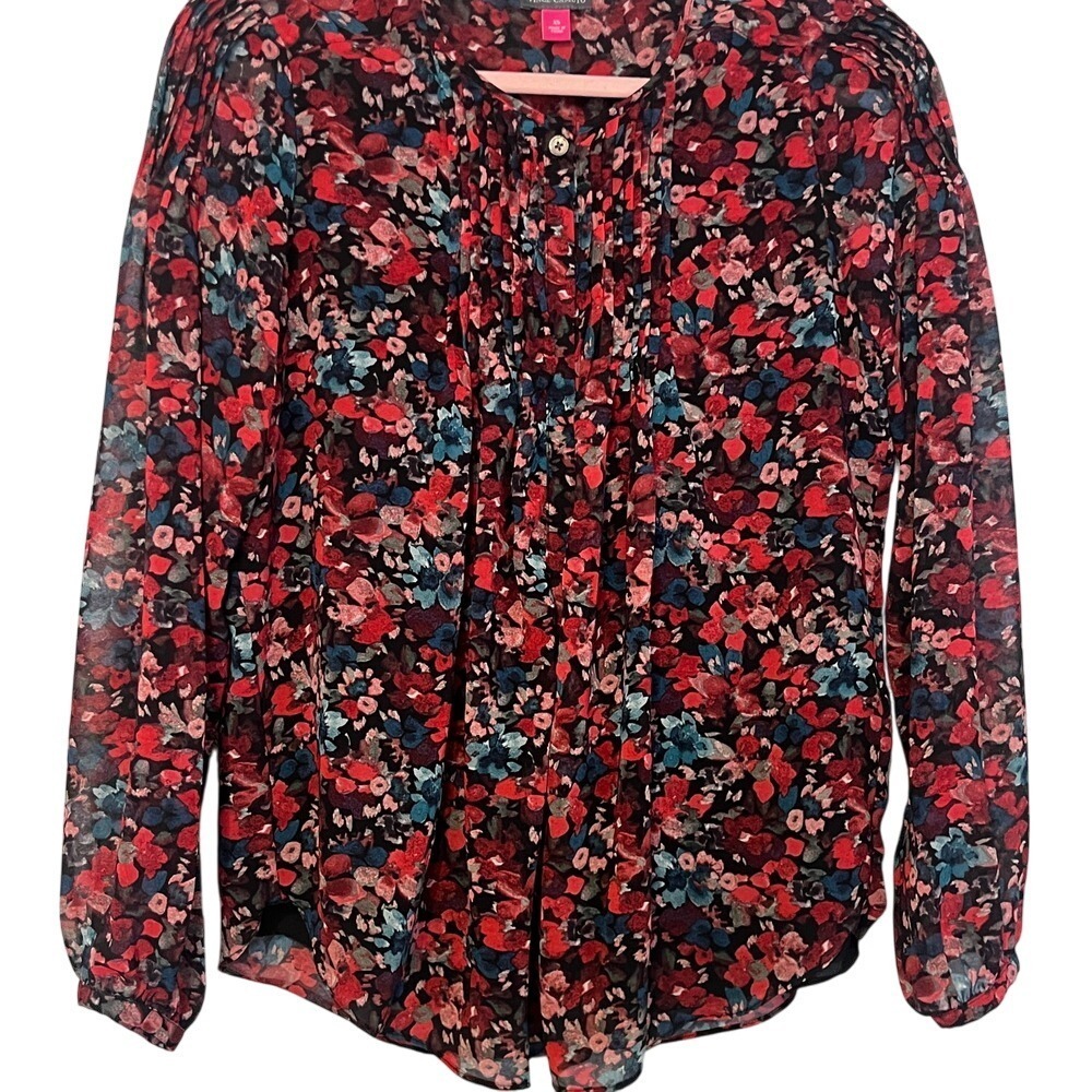 Vince Camuto Floral‎ Print Blouse Pintuck Long Sleeve Top XS